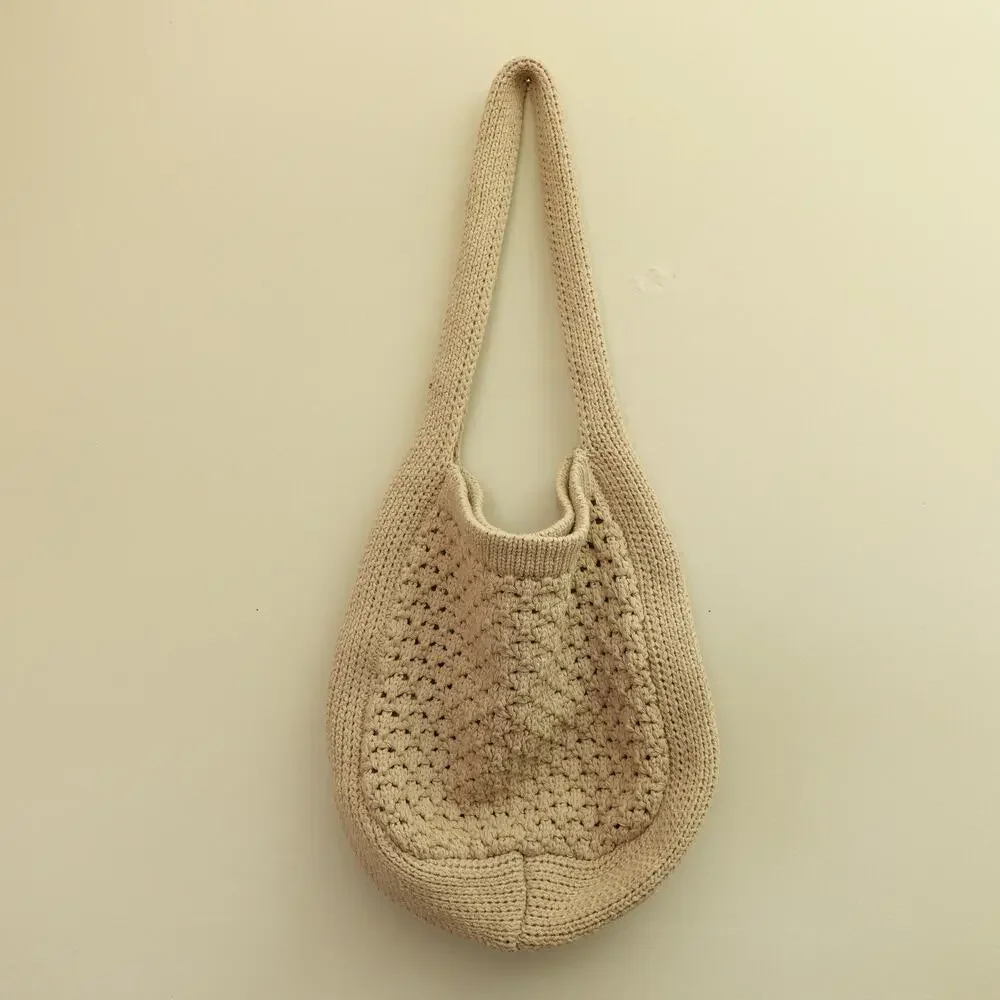 Womens Crochet Woven Handbag Beach Knitted Crochet Hobo Shoulder Tote Bag Tan - Picture 7 of 7